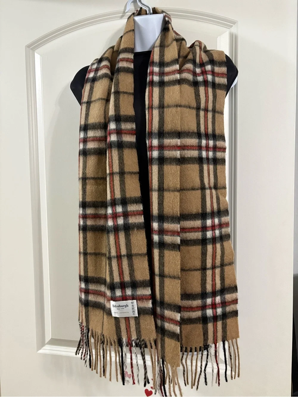 Edinburgh Classic Camel Plaid Fringe Scarf